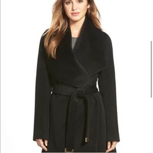 Diane Von Furstenberg DVF Black Cashmere Wool Drape Wrap Coat